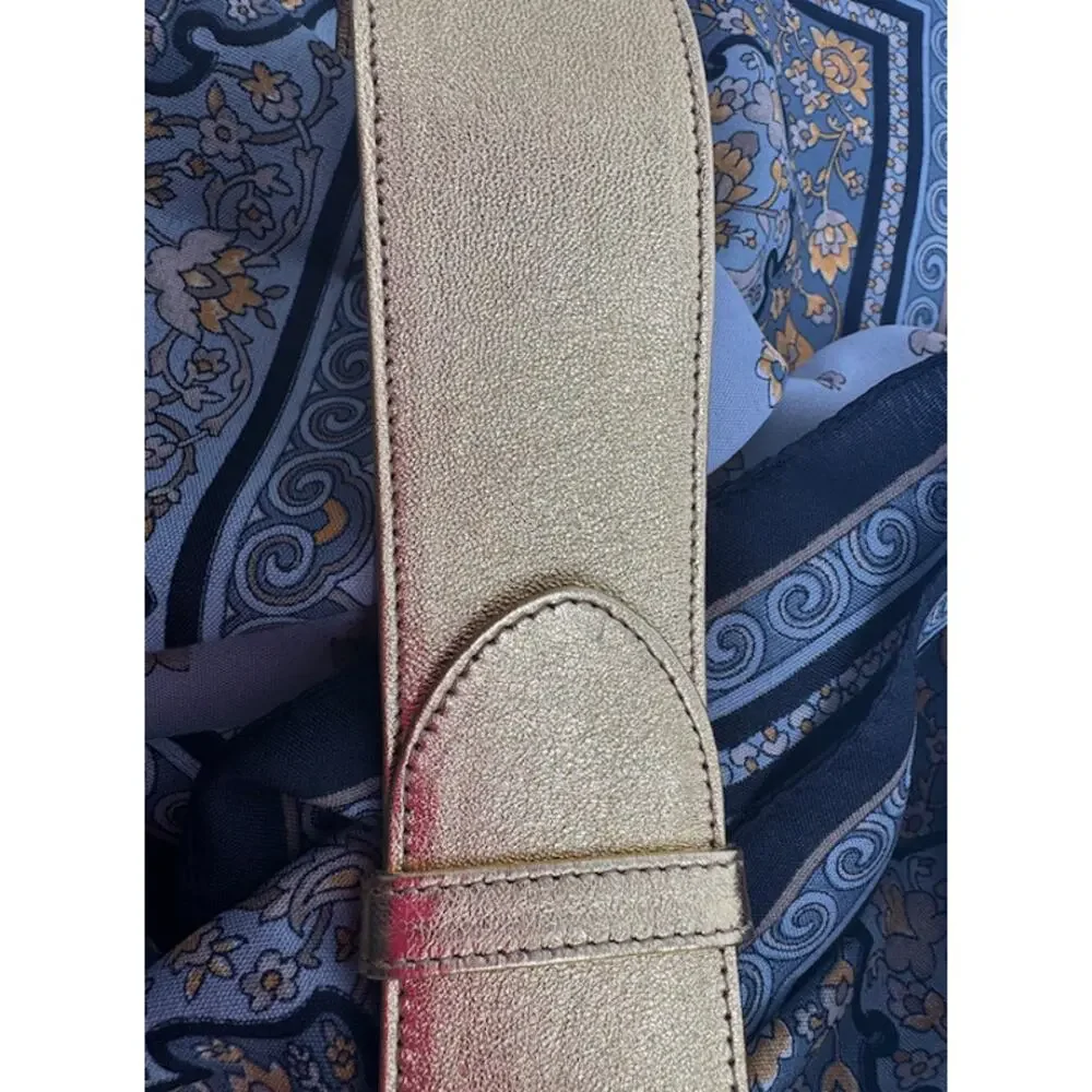 Prada Metallic Gold Leather Wide Statement Belt 36/85 Oval Buckle Made in Italy